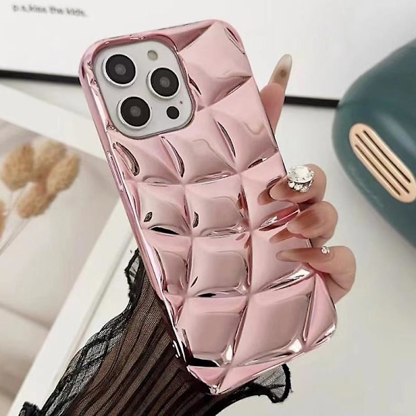 For iPhone 15 Pro TPU Phone Case Rhombus Grid Pattern Electroplating Protective Cover