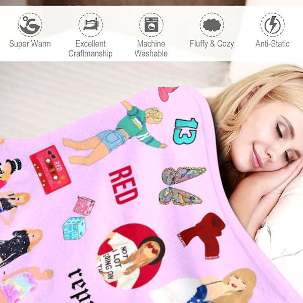 Taylor Swift Super Mjuk Musik Sångare Filt Pläd Merch Flanell Bekväm Musik Sångare Filtar a 50x40inche