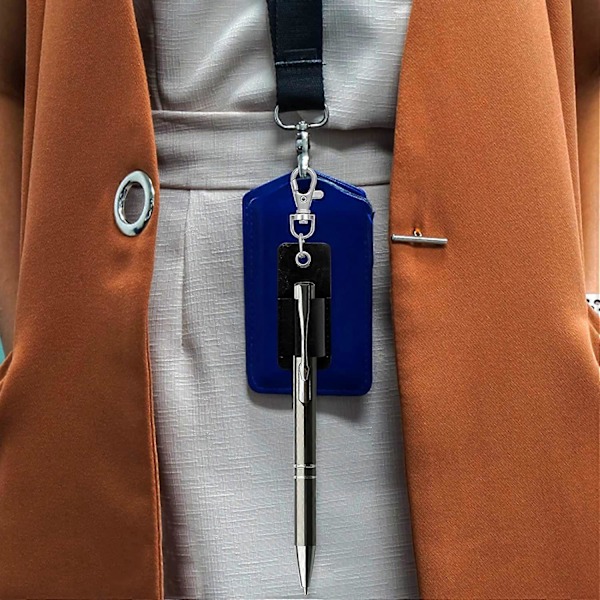 Bærbar PU læder badge lanyard pen opbevaringsetui (sort) 4 stk. (H-4)