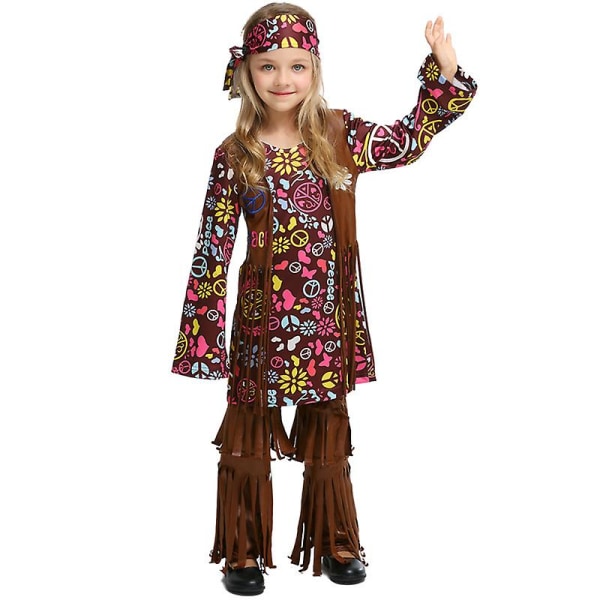 Carnival Purim Hippie Cosplay -asu Lasten 60-70-luvun Hippimekko Lahjajuhla Fancy Pue S Height 110cm-120cm