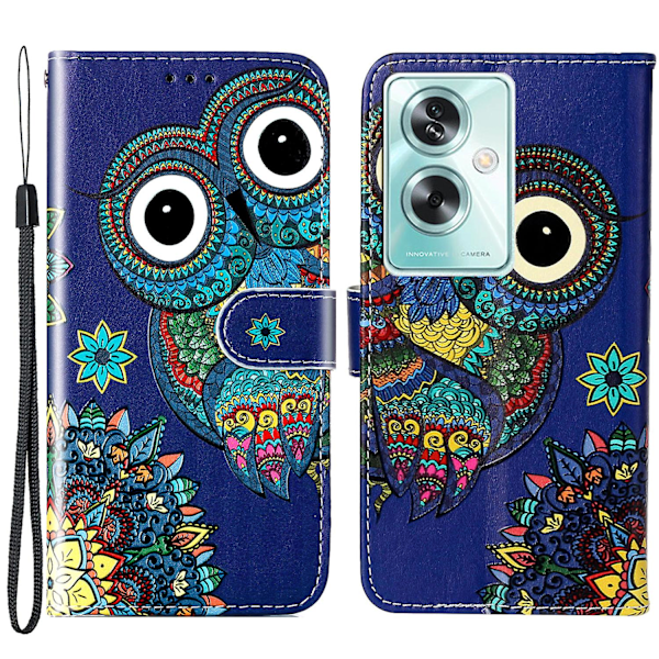 För Oppo A79 5g / A2 5g Fodral Pu Läder+tpu Mönster Tryckt Flip Stativ Telefon Skydd Blue Owl