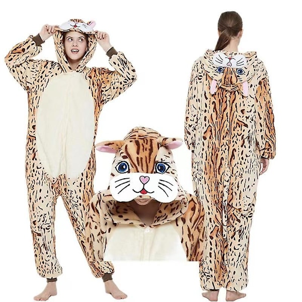 Unisex Aikuisten Onesie-Pyjamat Eläin Yksikokoinen Halloween-Puku Joulu Uniasu Haalarit Cat L