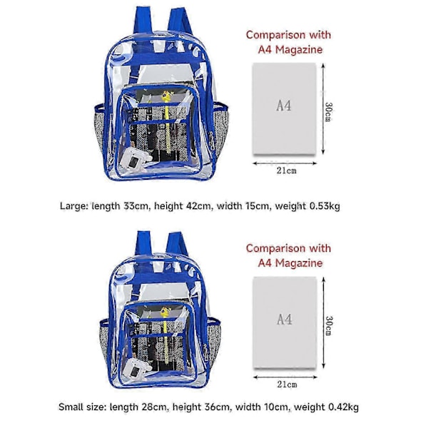 Gennemsigtig Rygsæk Vandtæt Transparent Bogtaske Casual Daypack Se Gennem Skole Taske Til Børn, Piger, Drenge, Teenagere, Voksne Blue Small