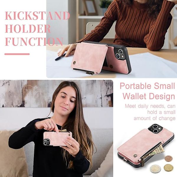 Caseme C20 Multifunktionellt RFID Läder Mobilskal för Iphone 15 Pink iPhone 15
