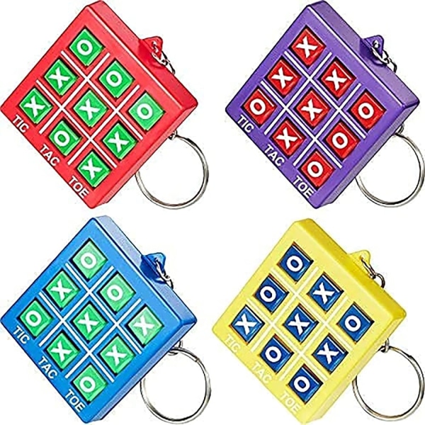 16Pcs Valentine's Day Tic Tac Toe Keychains, Durable Plastic Keychains for Mini Backpack Clip, Birthday Party for Boy and Girl, Assorted Colors