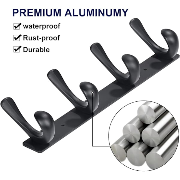 Väggmonterad kappa krok Matt Svart - Tungt Solid Aluminium Vägg Kappa Ställ