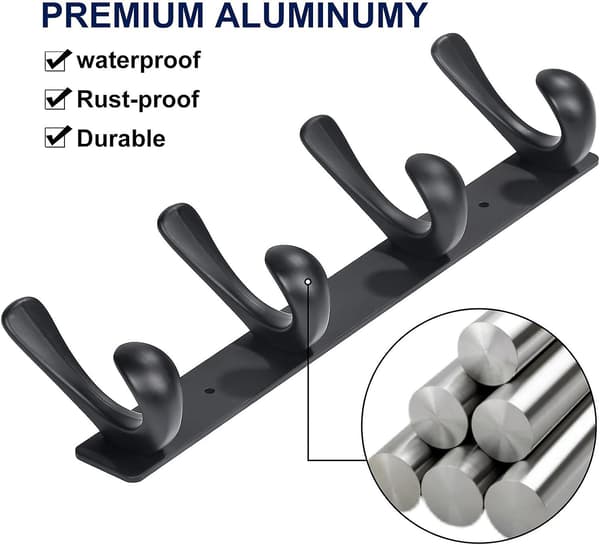 Vægmonteret Frakkekrog Mat Sort - Robust Solid Aluminium Vægfrakkeholder