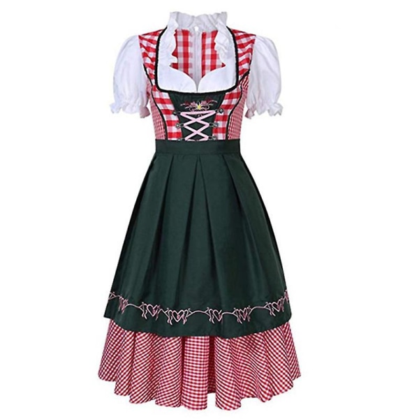 Højkvalitets traditionel tysk plaid Dirndl-kjole Oktoberfest-kostume-outfit til voksne kvinder Halloween Cosplay Fancy Party Style1 Green XL