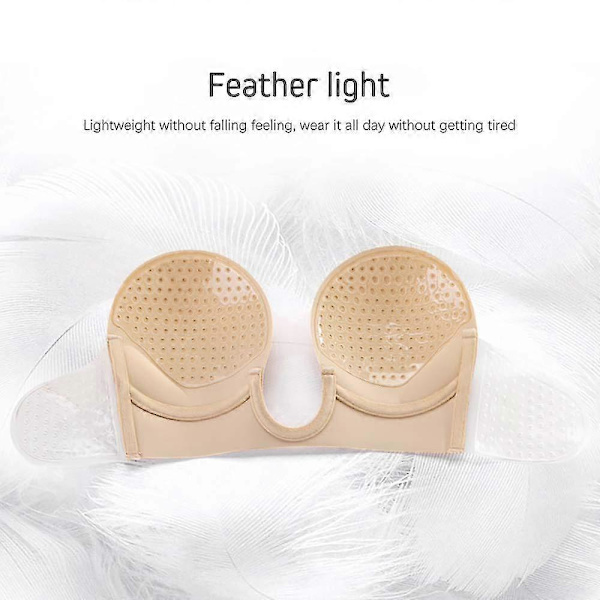 Stroppeløs BH Ryggløs Push Up Selvklebende BH Usynlig Plunge Stick On BH Nude Color-B Cup