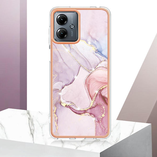 Til Motorola Moto G14 4g Etui Imd Marmor Tpu Galvaniseret Telefon Cover Rose Gold 005