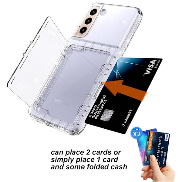 För Samsung Galaxy S22+ 5g Cardcase Series Kickstand Telefonfodral Tjockare Pc + Tpu Glitter Kortplatsomslag Med Spegel