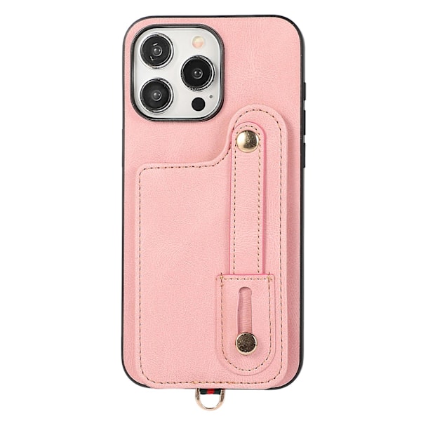 Fodral för Iphone 14 Pro Max med stativ och kortfack i TPU+läder Pink