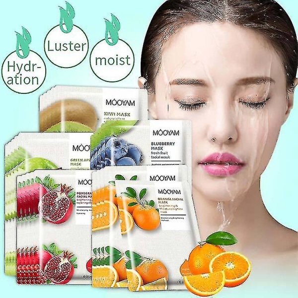 10kpl Mooyam Organic Fruit Mask Sheet Cleansing Kosteuttava Green Apple Kiwi Mustikka Patch Mask Pomegranate Mask