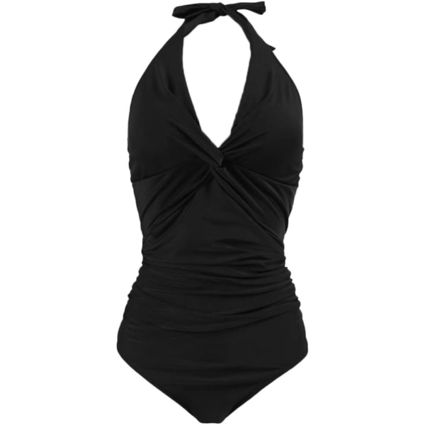 Barselsbadedragt One Piece Badedragt Halter Graviditet Solid badedragt med justerbar snøre Black S