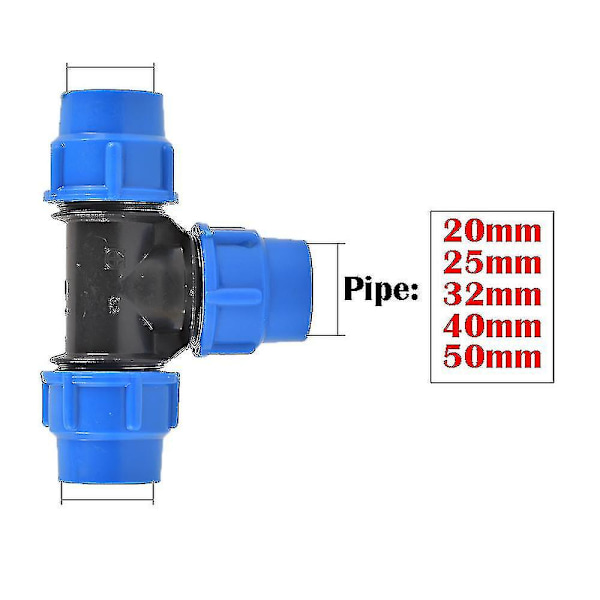 20/25/32/40/50mm PVC PE -putken vesijakaja muovinen venttiililiitin puutarha- ja maatilan kasteluun vesiputken letkuliitoksen tarvikkeet Tee 40mm