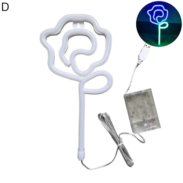 Neonljus Färgglad Rosblomma LED Väggdekoration Neon Skylt Heminredning Julgåva för Rum D