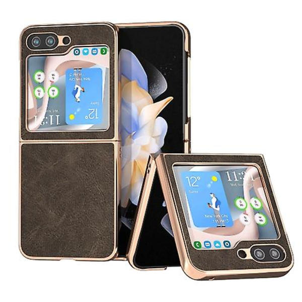 Nano-belagt PU-mobiltelefonetui med litchi-tekstur til Samsung Galaxy Z Flip5 Khaki