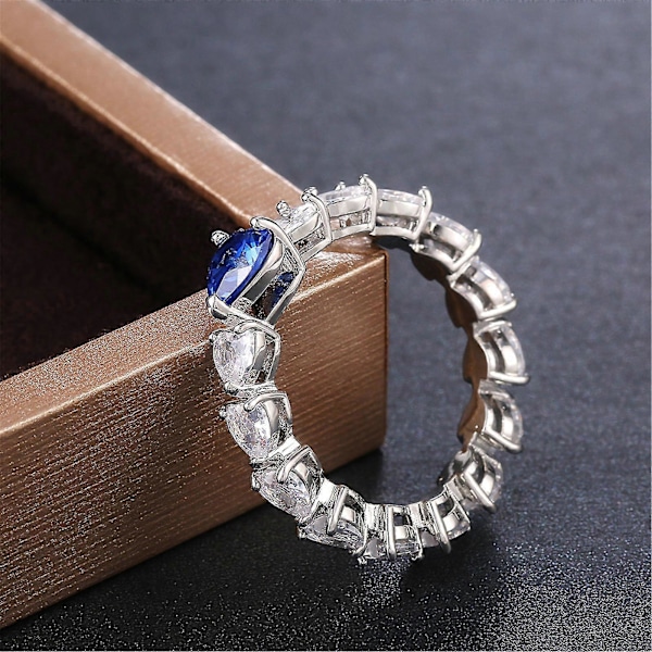 Mode smycken för kvinnor Blå Kärlek Diamantring Smyckesgåva för kvinnor No. 9