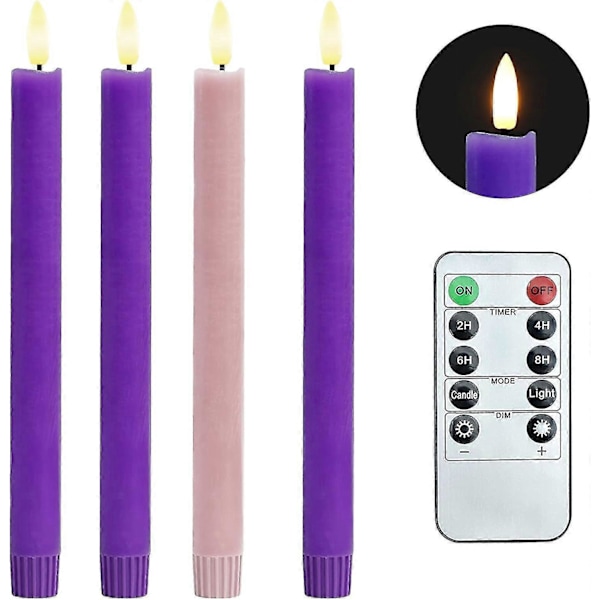 Flameless Advent Candles Set - Battery-operated Led Taper Candles With Timer (4-pack)