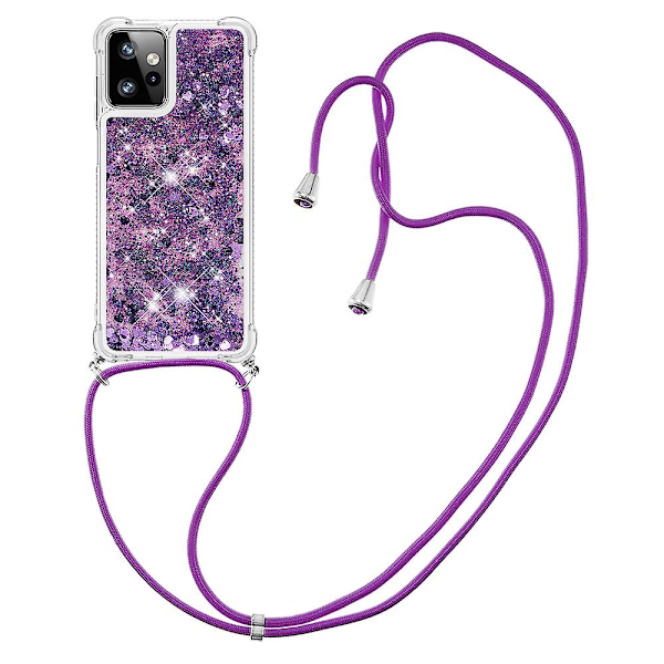 För Motorola Moto G Power 5g Fodral Tpu Glitter Flytande Telefonfodral Med Snöre Dark Purple Hearts