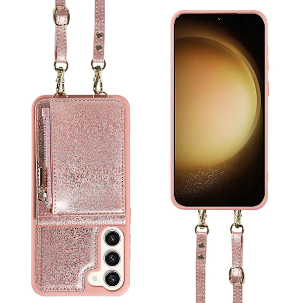 Samsung Galaxy S24 -kotelo PU+TPU RFID-estolla varustettu puhelinkotelo lompakolla ja jalustalla Rose Gold