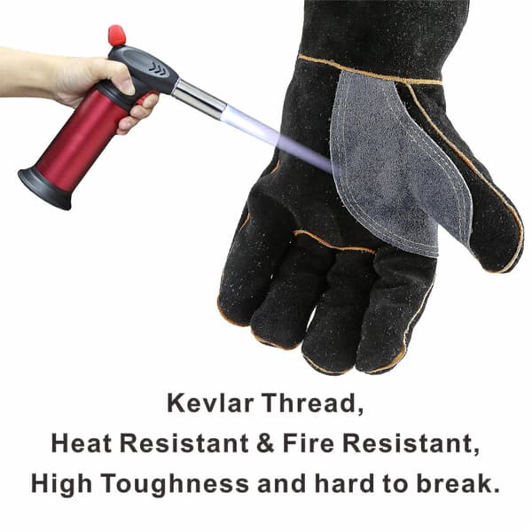 Extremt Värme- och Eldfasta Handskar i Läder med Kevlar-Sömmar för Eldstad, Spis, Ugn, Grill, Svetsning, BBQ