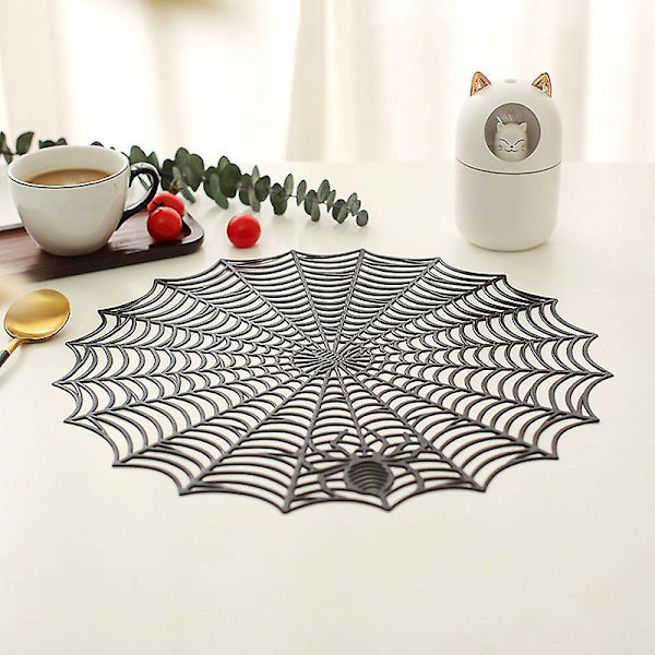 Halloween Dekoration Udhullet Isoleringsplade Massiv Polyvinylchlorid Læder Dækkeservietter, Kaffeemåtter, Køkkenbordsunderlag, Let at Rengøre Køkkenbord Black