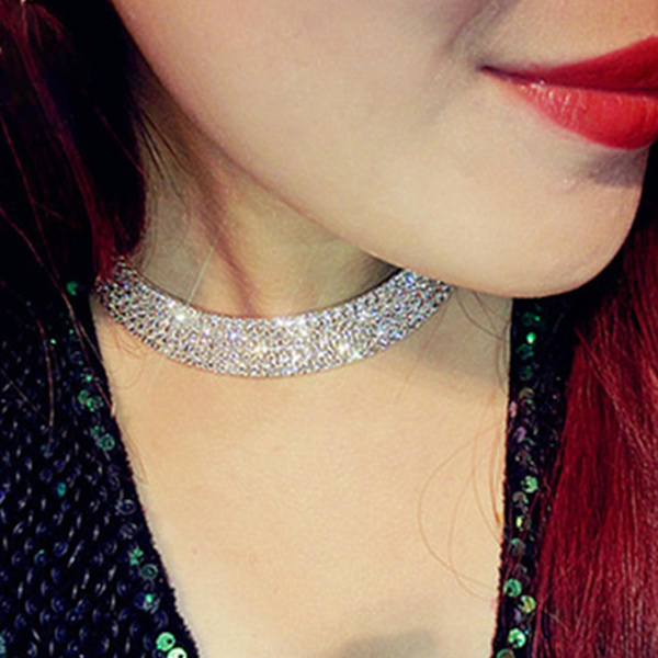 Mote Elegant Rhinestone Dame Halskjede Kjede for Bryllup Bursdag Smykker 5 Row Crystal