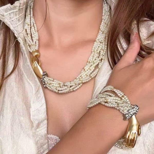 Vintage Hepburn-stil perlekæde med flere lag bracelet