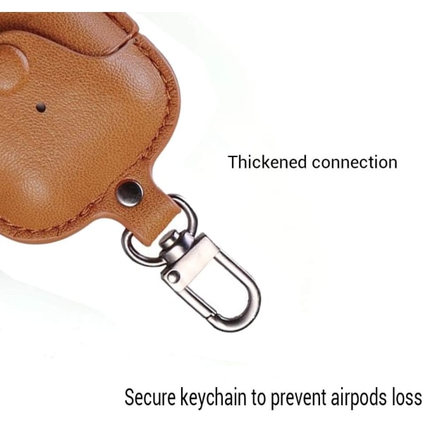 Lædertaske til AirPods med nøglering, bærbar vintage premium læder stødsikker beskyttelsesetui til AirPods høretelefoner Opladningsetui - mørkebrun Dark Brown