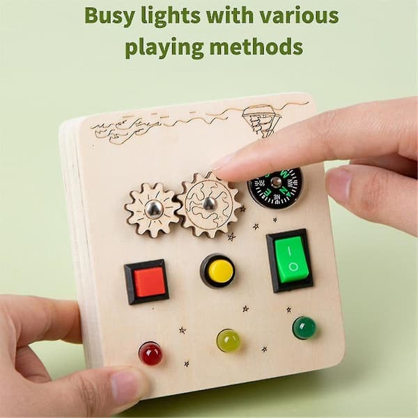 Kompass Barn Busy Board Leksaker Trä Med Led Ljusströmbrytare Sensoriska Utbildningsspel För 2-4