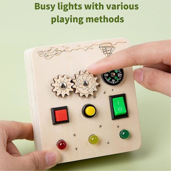 Kompass Kids Busy Board Leker i Tre med LED Lys Bryter Kontroll Sensoriske Pedagogiske Spill for 2-4