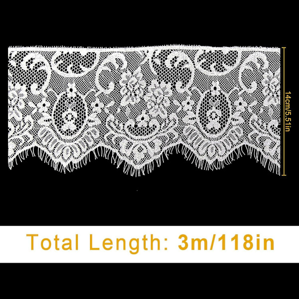 3m Blommig Spetsband - Broderad Blomspetskant för Sömnad och Kläder