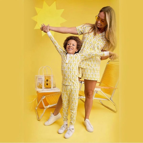 Dam Pyjamas Set 2 Delar Knäppning Apor Shorts Set Y2k Preppy Loungewear Pjs Yellow XL