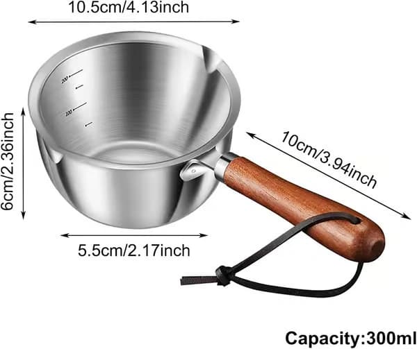 Ny smørvarmer, mælkevarmer i rustfrit stål, mini smeltedigel med dobbelt tud, velegnet til komfurmadlavning.