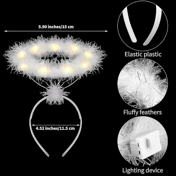 2-pack Ljushåriga Ängel Halo-Hårband LED Vita Fjäder Hårband Ängel Halo-Hårband för Jul