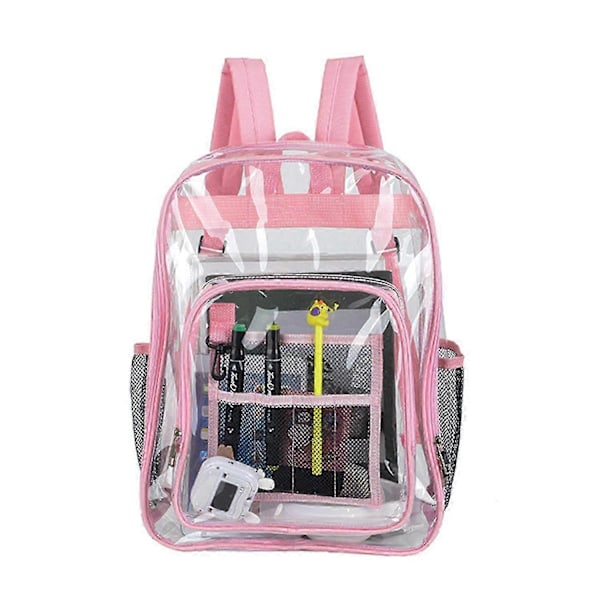 Genomskinlig ryggsäck Vattentät Transparent Bokväska Casual Daypack Se Genom Skolväska För Barn, flickor, pojkar, tonåringar, vuxna Pink Large