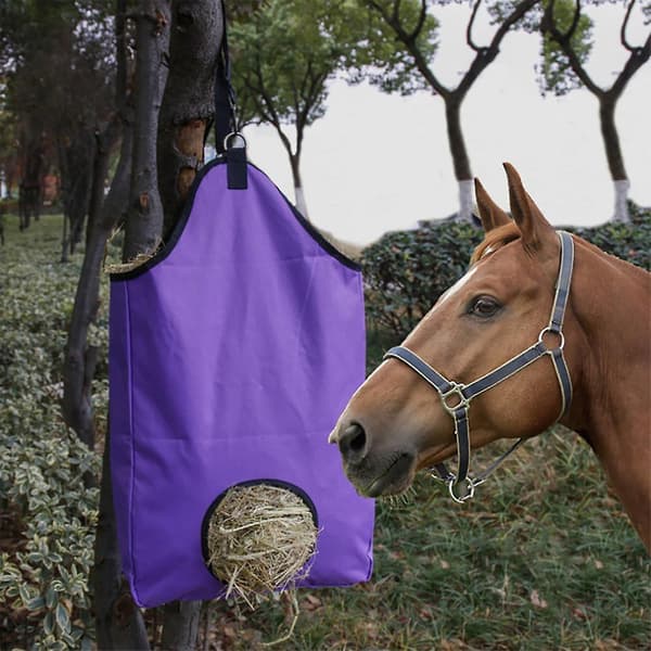 Mimigo Heste Hø-Taske, Langsom Foder Feeder Tote Tasker Stor Kapacitet Foderpose Til Heste Ged Alpakaer Purple