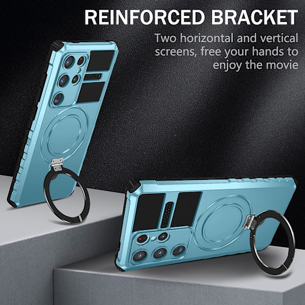 Magnetiskt stativfodral i PC+TPU för Samsung Galaxy S24 Ultra, kompatibel med MagSafe Sky Blue