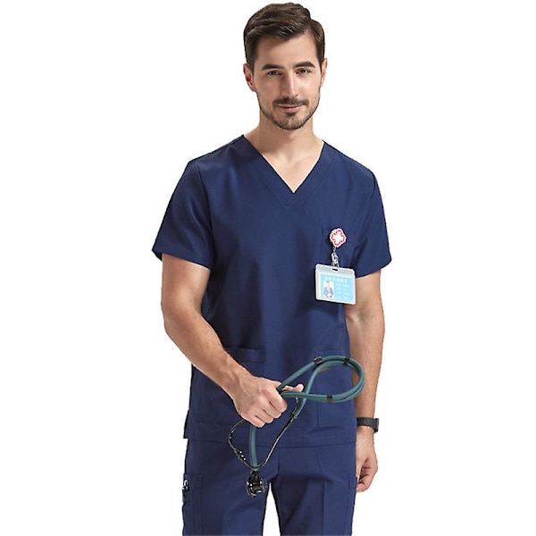 Skrubbkläder för män, medicinska kläder, set med topp och byxor blue xxl