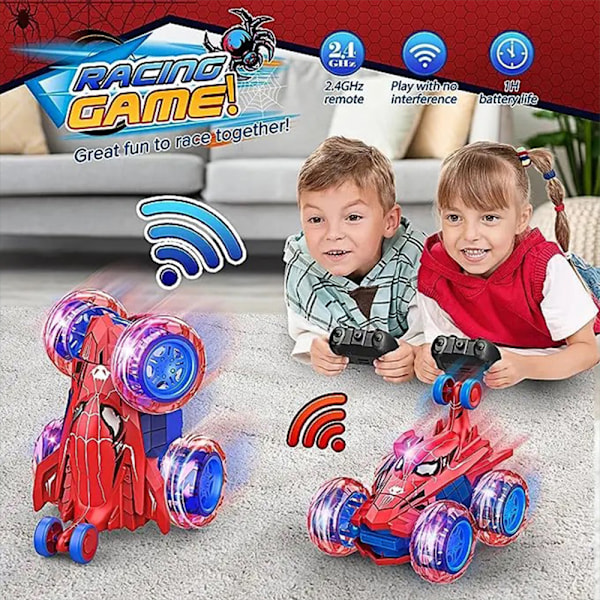 Spiderman RC-bil RC-leketøy, ladbare stunt RC-bil med 360 graders flip firehjulsdrift hjul lys Spider-Man remote control color box