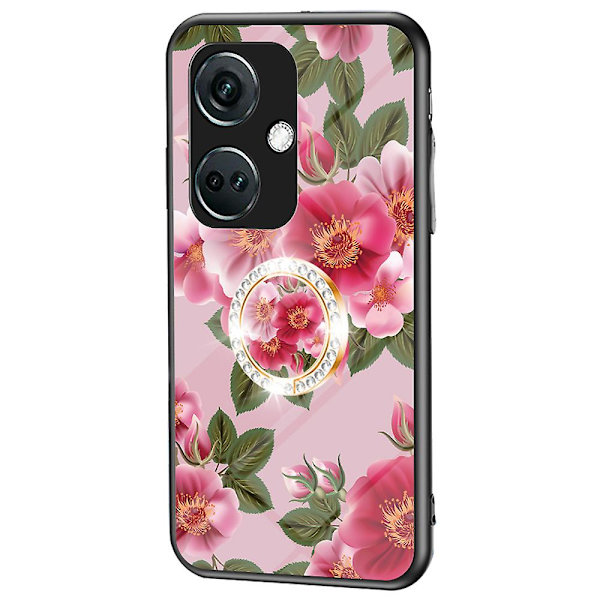 OnePlus Nord CE3 5G Fodral Blommönster Härdat Glas Kickstand Telefonskal Glamorous Peony