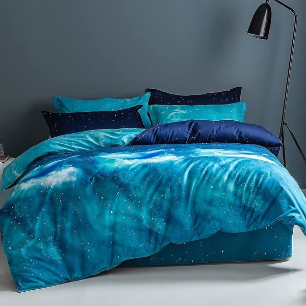 Starry Sky Print 4 Piece Microfiber Bedding Set With Duvet Cover, Bed Sheet And 2 Pillowcases, Bedding Set For Adult Kid Bedroom (blue Dolphin,220x240
