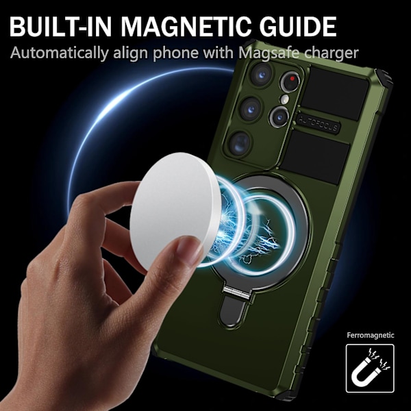Magnetiskt stativfodral i PC+TPU för Samsung Galaxy S24 Ultra, kompatibel med MagSafe Green