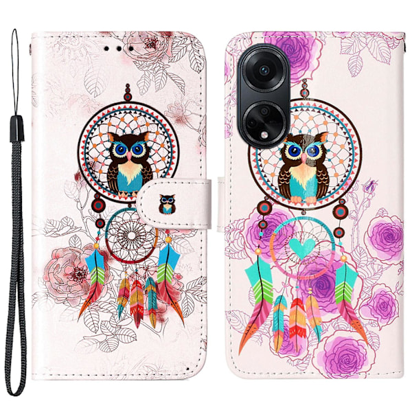 Oppo A98 5g -kotelo PU-nahasta + tpu-lompakko, kuviollinen matkapuhelimen suojakotelo Wind Chime Owl