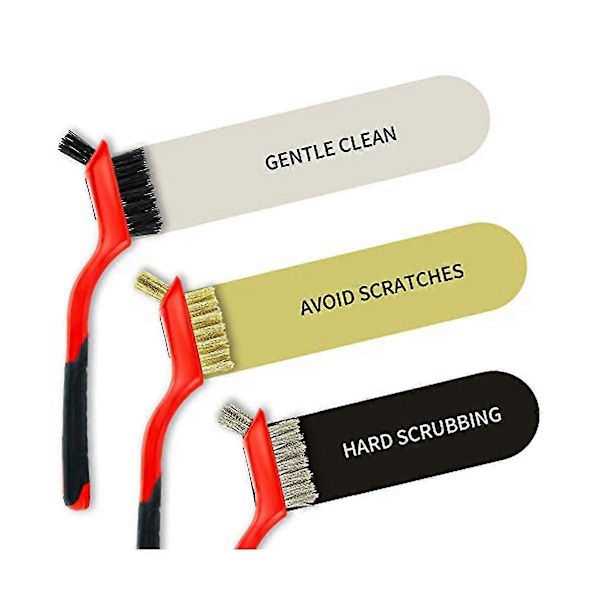 Stålbørstesett med skrape 5 stk - Nylon/messing/rustfritt stål bust med buet håndtaksgrep for