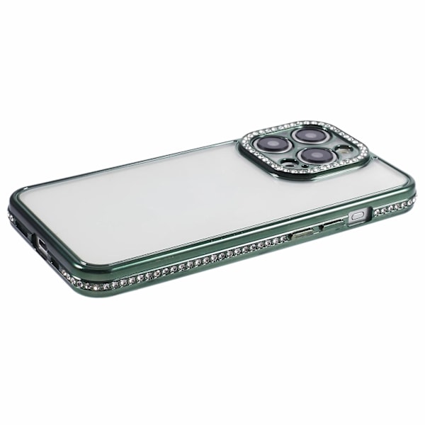 För iPhone 14 Pro Max Telefonfodral Rhinestones Dekor TPU Anti-Scratch Cover Midnight Green