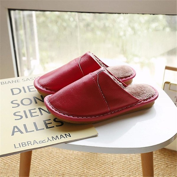 Mäns Mysiga Äkta Ko-Läder Hög Densitet Skum Anti-Halk Sula Tofflor Med Super Mjuk Foder Inomhus/Utomhus PINK SIZE 26 WOMEN