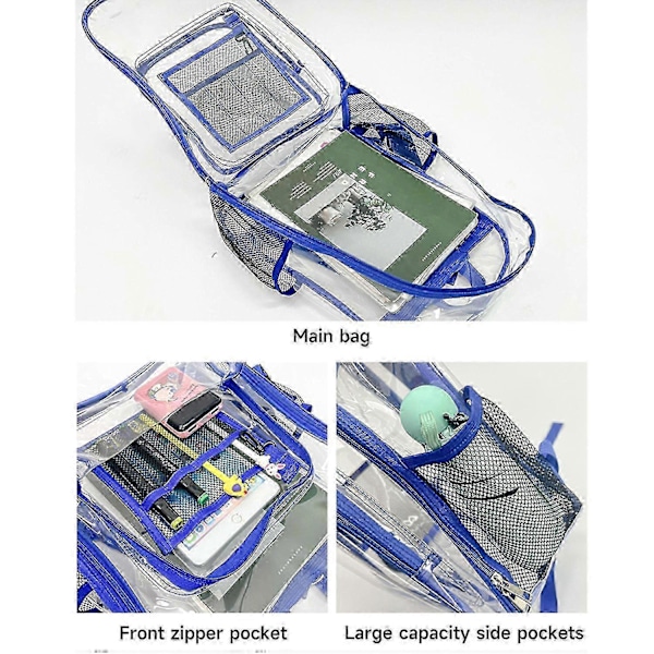 Gjennomsiktig Ryggsekk Vanntett Transparent Bokveske Casual Dagstursekk Se Gjennom Skoleveske For Barn, Jenter, Gutter, Tenåringer, Voksne Blue Small