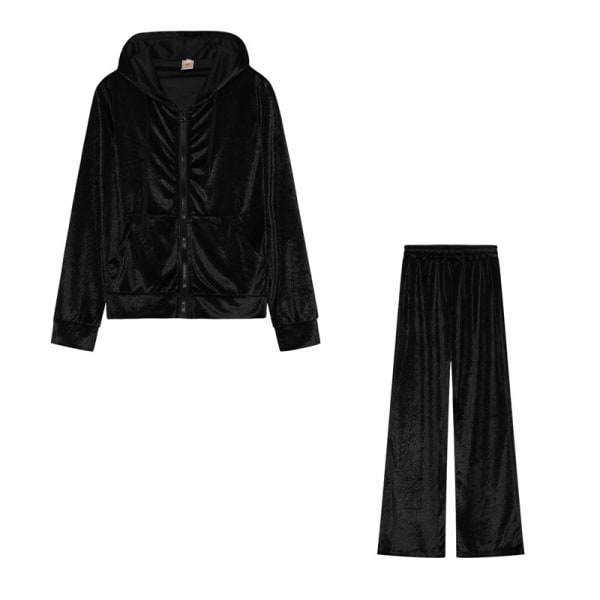 Women's Autumn and Winter Velvet Athleisure Two-Piece Suit M black